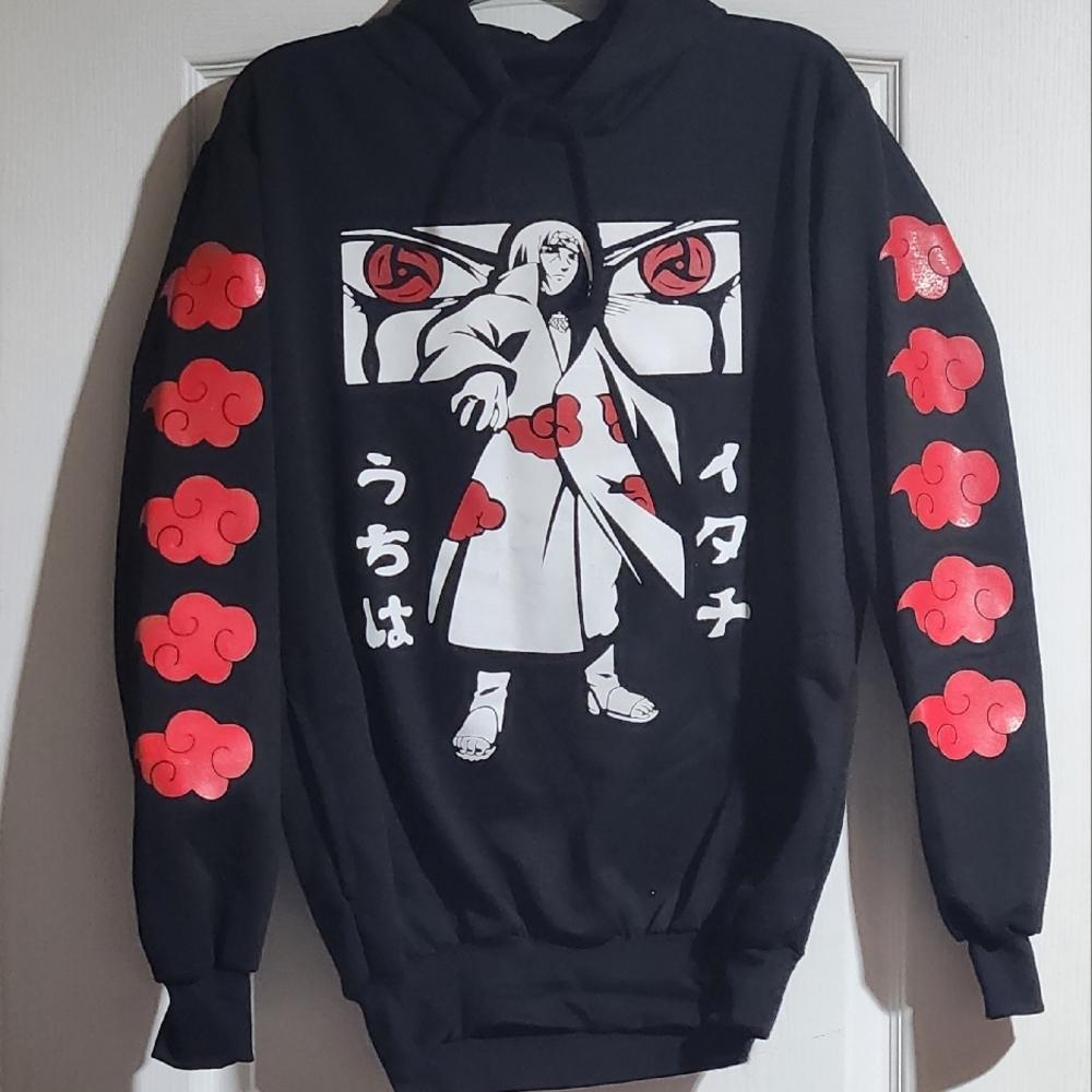 Black Naruto Hoodie with Red Cloud Design